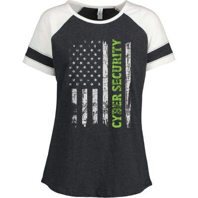 Cybersecurity USA Flag Computer Engineer Programmer Hacker Enza Ladies Jersey Colorblock Tee