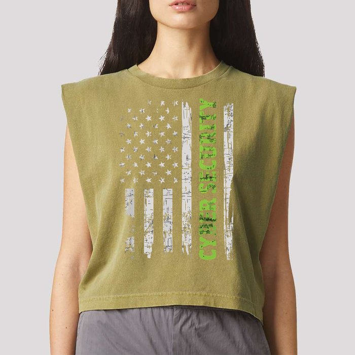 Cybersecurity USA Flag Computer Engineer Programmer Hacker Garment-Dyed Women's Muscle Tee