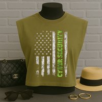 Cybersecurity USA Flag Computer Engineer Programmer Hacker Garment-Dyed Women's Muscle Tee