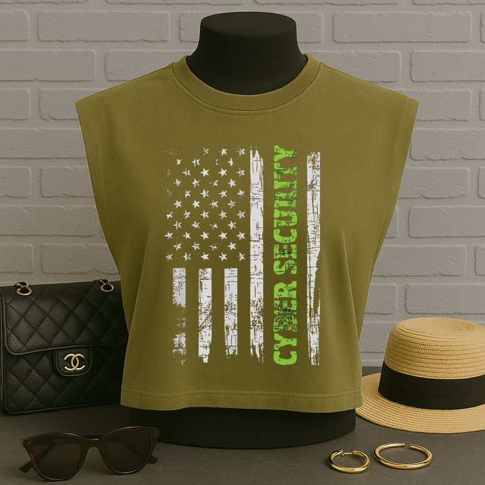 Cybersecurity USA Flag Computer Engineer Programmer Hacker Garment-Dyed Women's Muscle Tee
