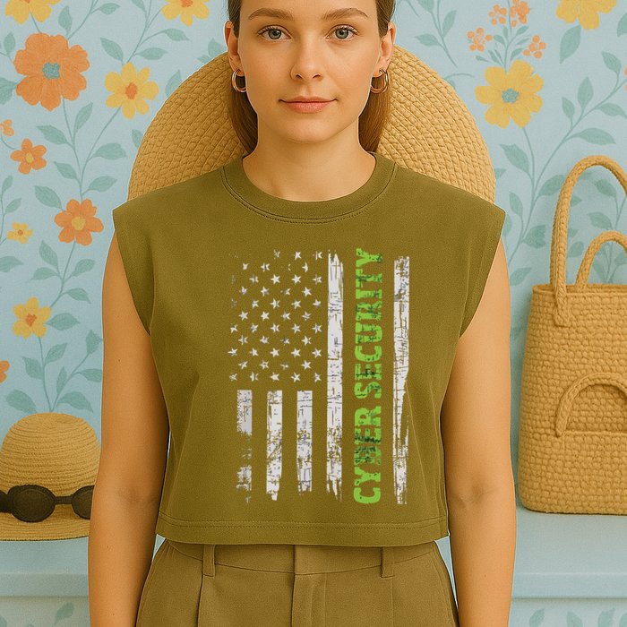 Cybersecurity USA Flag Computer Engineer Programmer Hacker Garment-Dyed Women's Muscle Tee