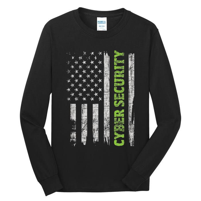 Cybersecurity Usa Flag Computer Engineer Programmer Hacker Tall Long Sleeve T-Shirt