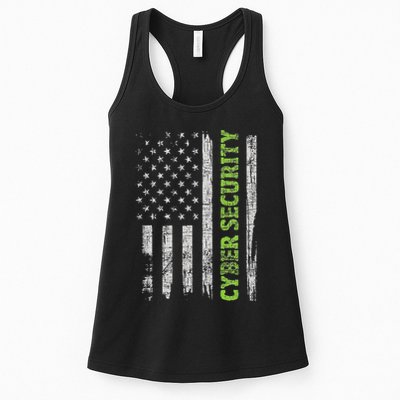 Cybersecurity Usa Flag Computer Engineer Programmer Hacker Women's Racerback Tank