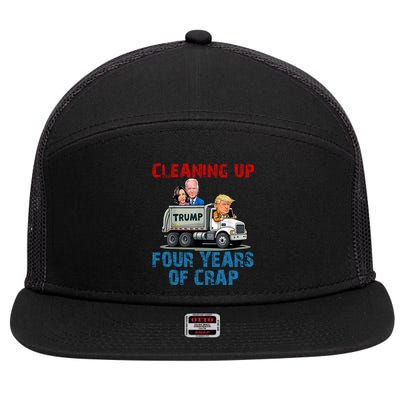 Cleaning Up Four Years Of Crap Funny Trump Garbage Truck 7 Panel Mesh Trucker Snapback Hat