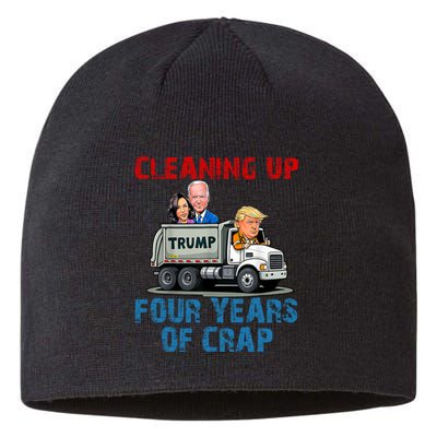 Cleaning Up Four Years Of Crap Funny Trump Garbage Truck Sustainable Beanie