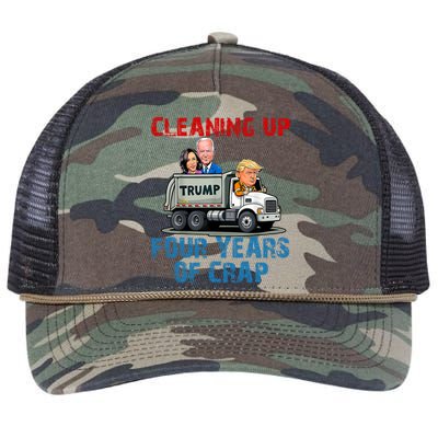 Cleaning Up Four Years Of Crap Funny Trump Garbage Truck Retro Rope Trucker Hat Cap