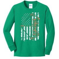 Camo Usa Flag Archery Compound Bow Bow Hunter (On Back) Kids Long Sleeve Shirt