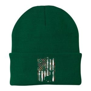 Camo US Flag Deer Elk Buck Camoflage Hunting Hunter Dad Gift Knit Cap Winter Beanie