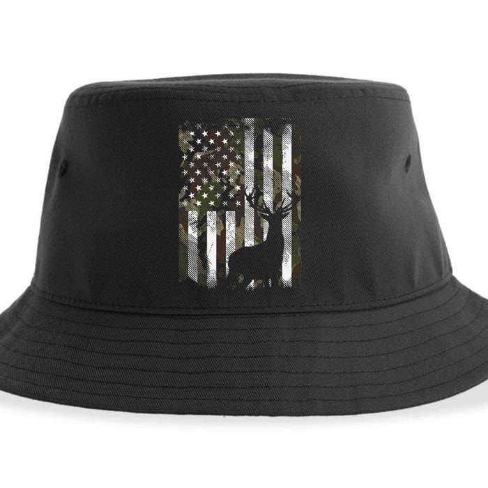 Camo US Flag Deer Elk Buck Camoflage Hunting Hunter Dad Gift Sustainable Bucket Hat