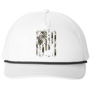 Camo US Flag Deer Elk Buck Camoflage Hunting Hunter Dad Gift Snapback Five-Panel Rope Hat