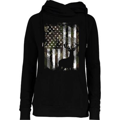 Camo US Flag Deer Elk Buck Camoflage Hunting Hunter Dad Gift Womens Funnel Neck Pullover Hood