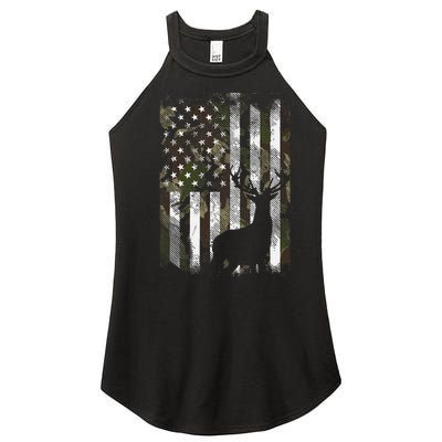 Camo US Flag Deer Elk Buck Camoflage Hunting Hunter Dad Gift Women’s Perfect Tri Rocker Tank