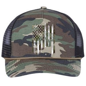 Camo US Flag Deer Elk Buck Camoflage Hunting Hunter Dad Gift Retro Rope Trucker Hat Cap