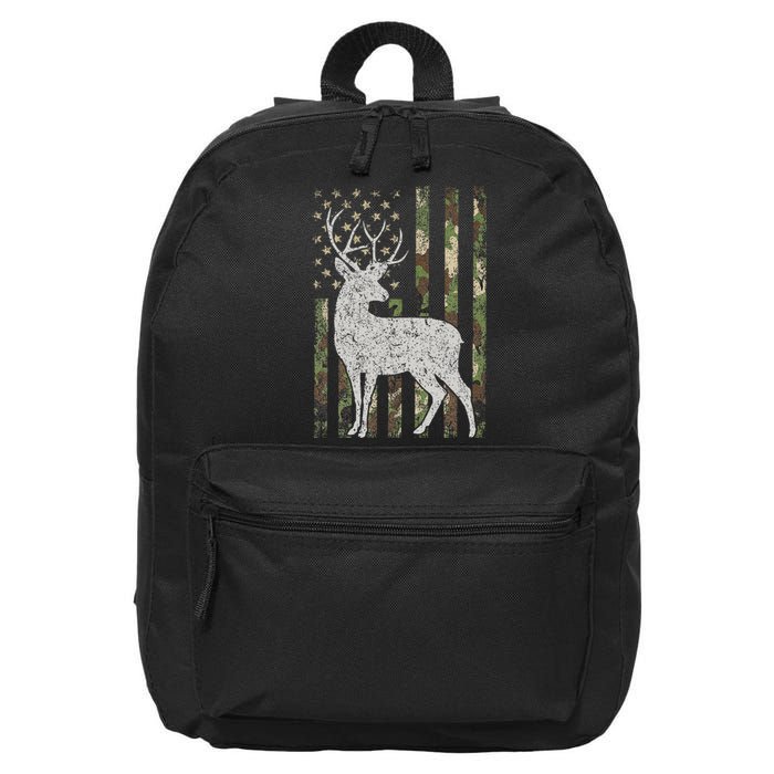 Camo Usa Flag Deer Elk Buck Camoflage Hunting Hunter 16 in Basic Backpack