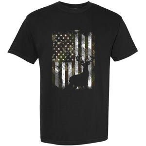 Camo US Flag Deer Elk Buck Hunting Dad Gift Garment-Dyed Heavyweight T-Shirt