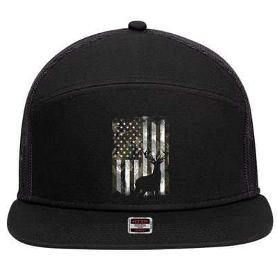 Camo US Flag Deer Elk Buck Hunting Dad Gift 7 Panel Mesh Trucker Snapback Hat