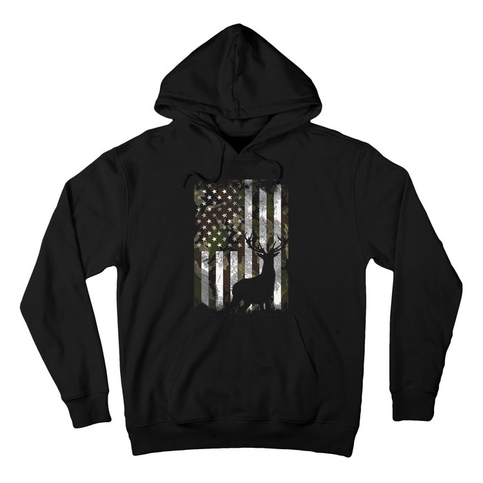 Camo US Flag Deer Elk Buck Hunting Dad Gift Hoodie