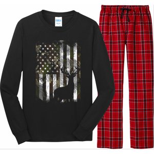 Camo US Flag Deer Elk Buck Hunting Dad Gift Long Sleeve Pajama Set