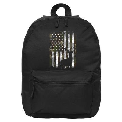 Camo US Flag Deer Elk Buck Hunting Dad Gift 16 in Basic Backpack