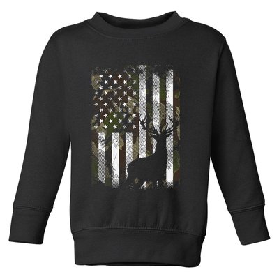 Camo US Flag Deer Elk Buck Hunting Dad Gift Toddler Sweatshirt