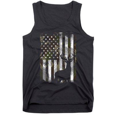 Camo US Flag Deer Elk Buck Hunting Dad Gift Tank Top