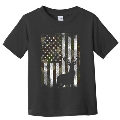Camo US Flag Deer Elk Buck Hunting Dad Gift Toddler T-Shirt