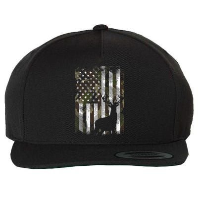 Camo US Flag Deer Elk Buck Hunting Dad Gift Wool Snapback Cap