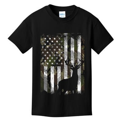 Camo US Flag Deer Elk Buck Hunting Dad Gift Kids T-Shirt
