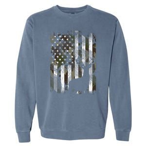 Camo US Flag Deer Elk Buck Hunting Dad Gift Garment-Dyed Sweatshirt