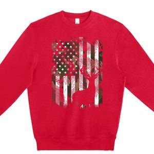 Camo US Flag Deer Elk Buck Hunting Dad Gift Premium Crewneck Sweatshirt