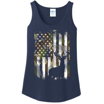 Camo US Flag Deer Elk Buck Camoflage Hunting Hunter Dad Gift Ladies Essential Tank