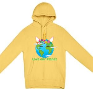 Cute Unicorn Face Love Our Planet Earth Day Gift Premium Pullover Hoodie