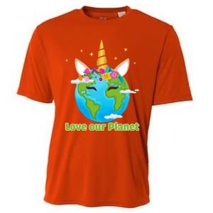 Cute Unicorn Face Love Our Planet Earth Day Gift Cooling Performance Crew T-Shirt