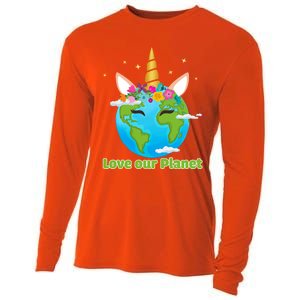 Cute Unicorn Face Love Our Planet Earth Day Gift Cooling Performance Long Sleeve Crew