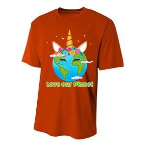 Cute Unicorn Face Love Our Planet Earth Day Gift Performance Sprint T-Shirt