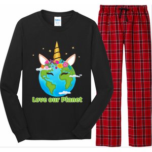 Cute Unicorn Face Love Our Planet Earth Day Gift Long Sleeve Pajama Set