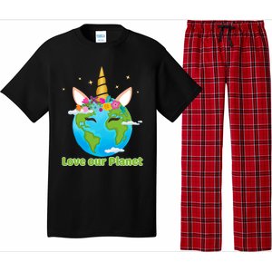 Cute Unicorn Face Love Our Planet Earth Day Gift Pajama Set