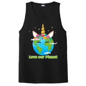 Cute Unicorn Face Love Our Planet Earth Day Gift PosiCharge Competitor Tank