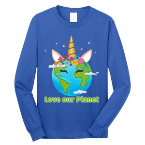 Cute Unicorn Face Love Our Planet Earth Day Gift Long Sleeve Shirt