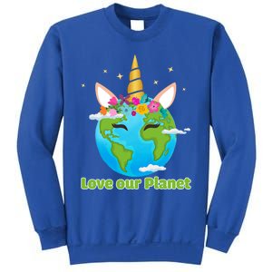 Cute Unicorn Face Love Our Planet Earth Day Gift Sweatshirt