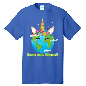 Cute Unicorn Face Love Our Planet Earth Day Gift Tall T-Shirt