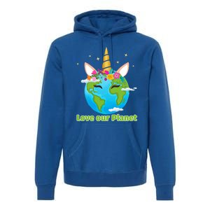 Cute Unicorn Face Love Our Planet Earth Day Gift Premium Hoodie