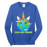 Cute Unicorn Face Love Our Planet Earth Day Gift Tall Long Sleeve T-Shirt