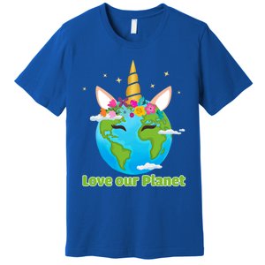 Cute Unicorn Face Love Our Planet Earth Day Gift Premium T-Shirt