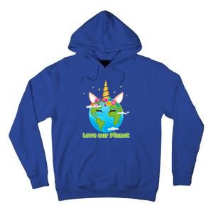 Cute Unicorn Face Love Our Planet Earth Day Gift Tall Hoodie