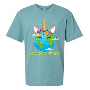 Cute Unicorn Face Love Our Planet Earth Day Gift Sueded Cloud Jersey T-Shirt