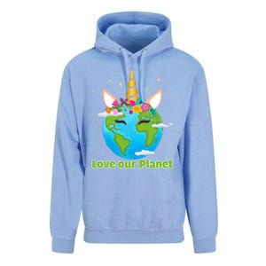 Cute Unicorn Face Love Our Planet Earth Day Gift Unisex Surf Hoodie