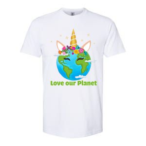 Cute Unicorn Face Love Our Planet Earth Day Gift Softstyle CVC T-Shirt