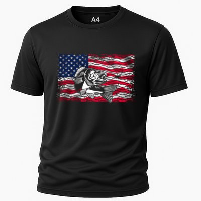 Cool Usa Flag With Fish Performance Shirt