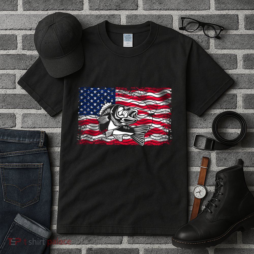 Cool Usa Flag With Fish Tall T-Shirt